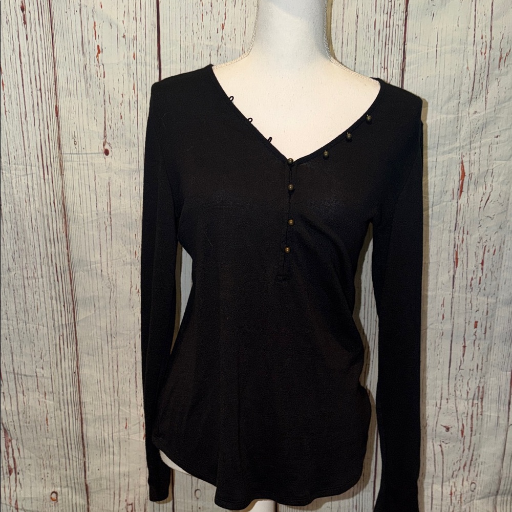 Market & Spruce Black Long Sleeve V-Neck Top